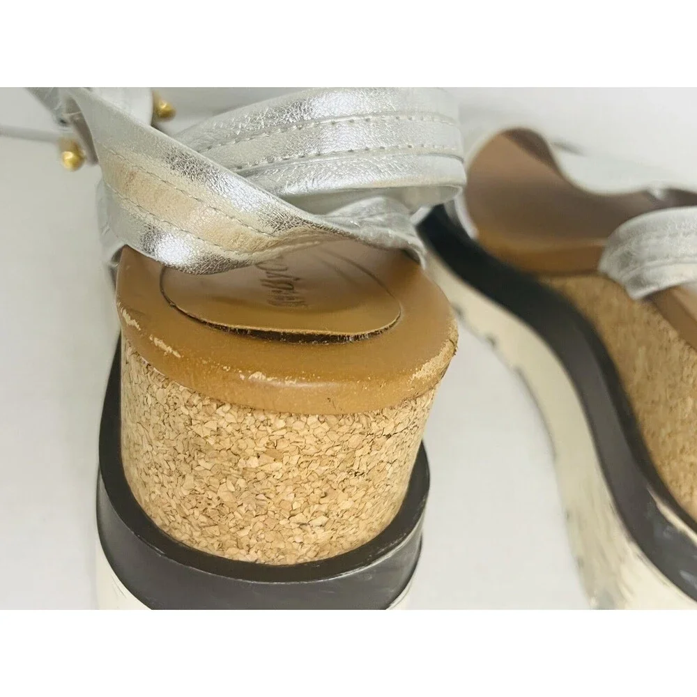 See By Chloe Glyn Platform Sandal Womens 39 US 8 Metallic Silver Espadrilles - Picture 7 of 11